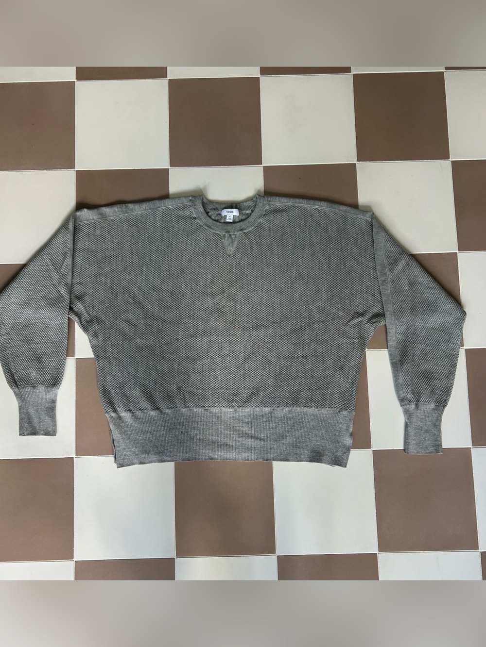 Vince Textured Wool Silk Sweater Size M Gray Crewneck